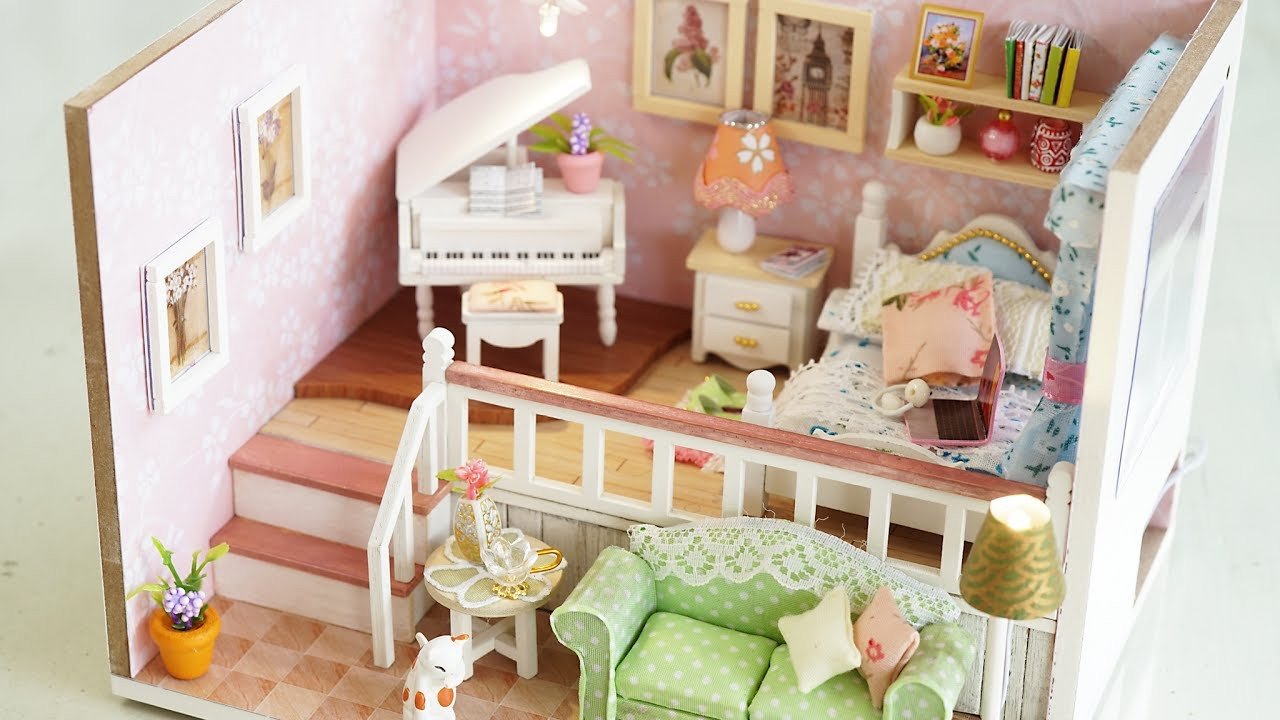 DIY Miniature Dollhouse Kit
 DIY Girly Miniature Dollhouse kit with Furniture & Lights