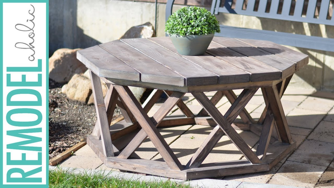 DIY Outdoor Coffee Table
 DIY Octagon Outdoor Coffee Table with X Base Lattice Legs