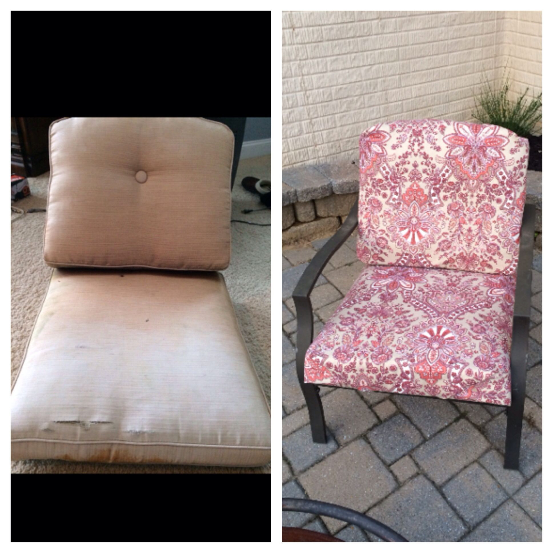 DIY Outdoor Cushions No Sew
 No sew patio cushion makeover Before and after Covered