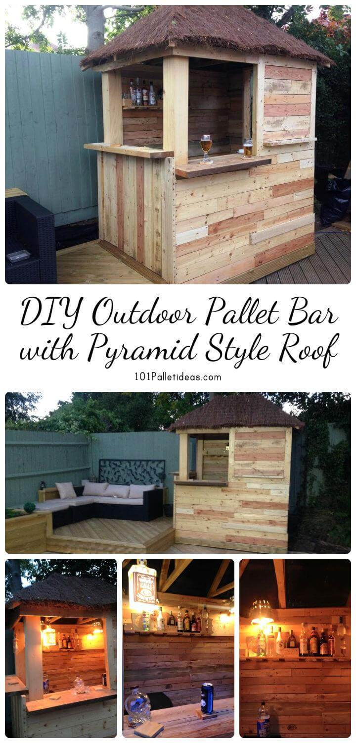 DIY Outdoor Pallet Bar
 DIY Outdoor Pallet Bar with Pyramid Style Roof Easy