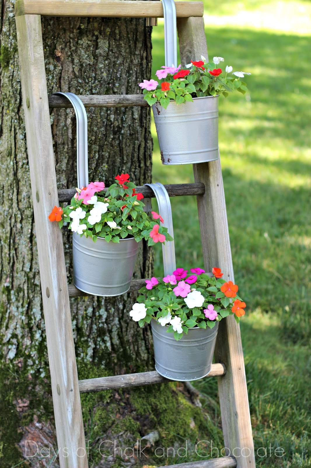 DIY Outdoor Plant Stand
 DIY Galvanized Planters and Ladder Plant Stand