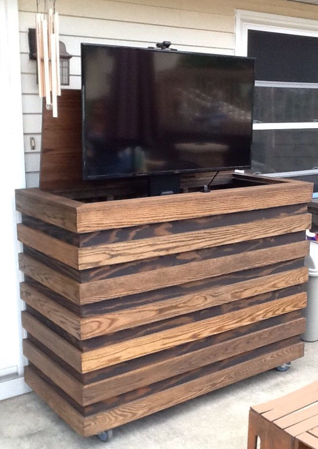 DIY Outdoor Tv
 Outdoor TV Homemade custom TV cabinet with remote TV lift