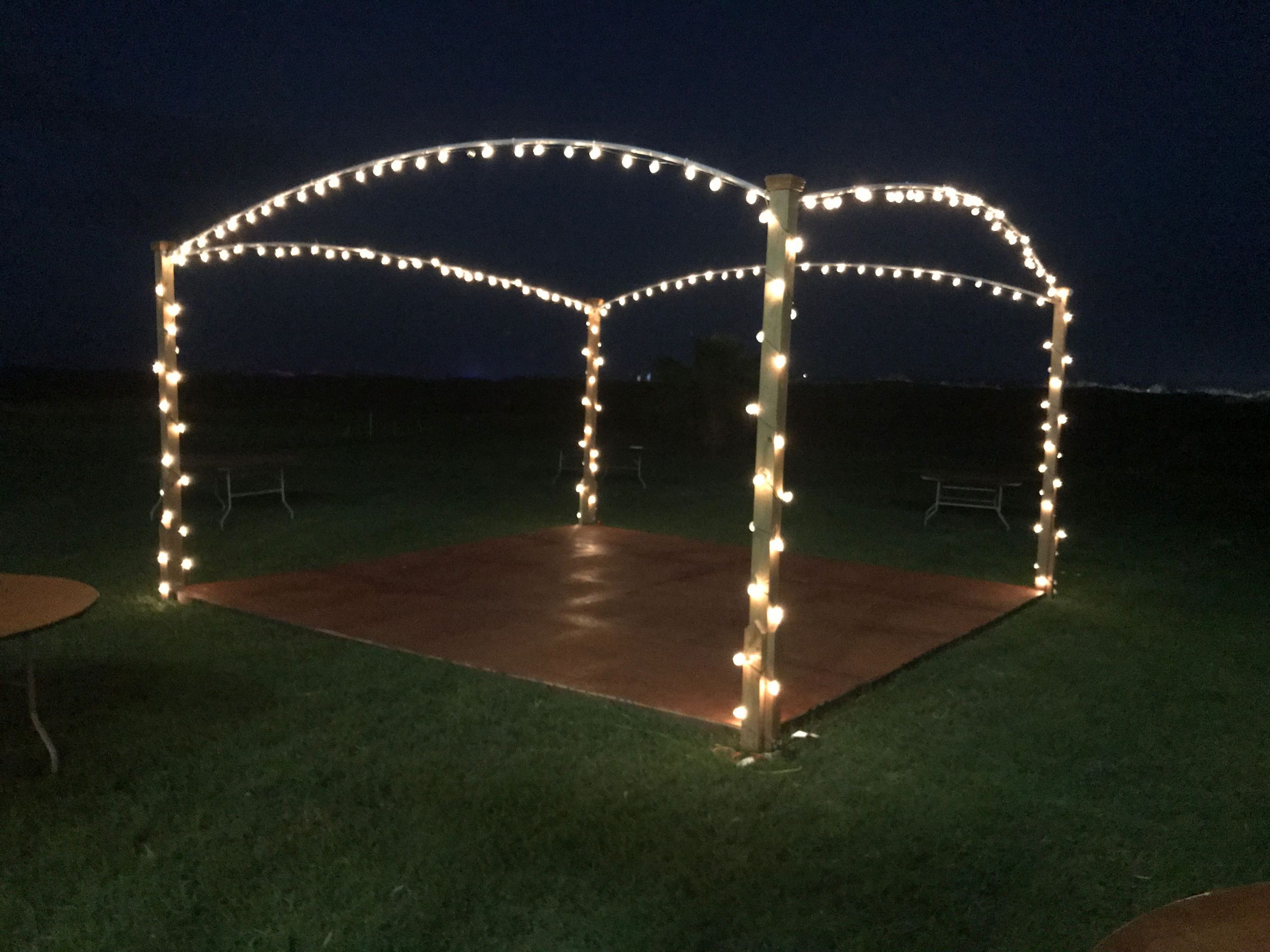 DIY Outdoor Wedding Lighting
 Dance floor outside DIY Dance floor with lights