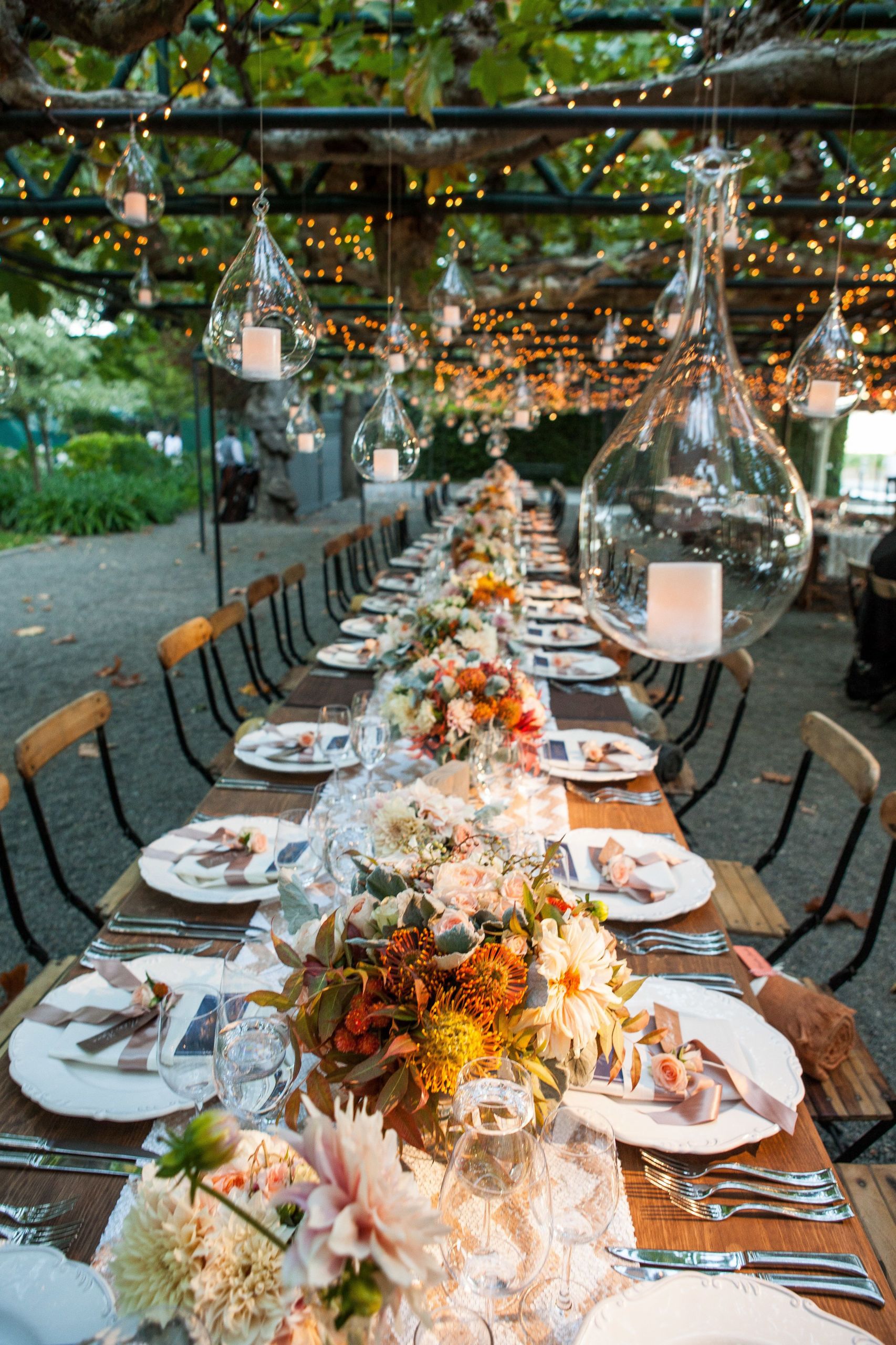 DIY Outdoor Wedding Lighting
 Fall Al Fresco Wedding at Beaulieu Gardens