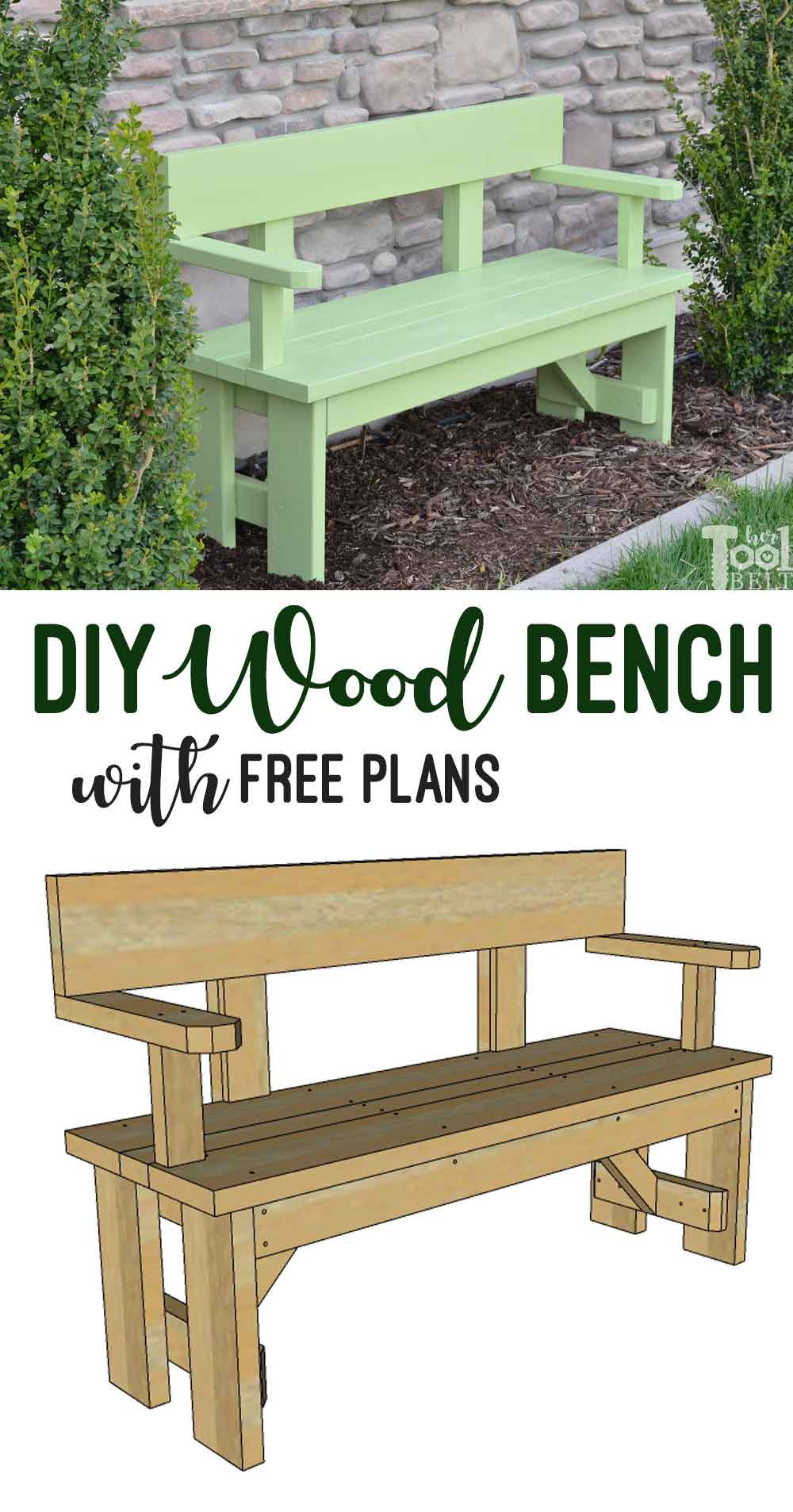 DIY Outdoor Wooden Benches
 DIY Wood Bench with Back Plans Her Tool Belt