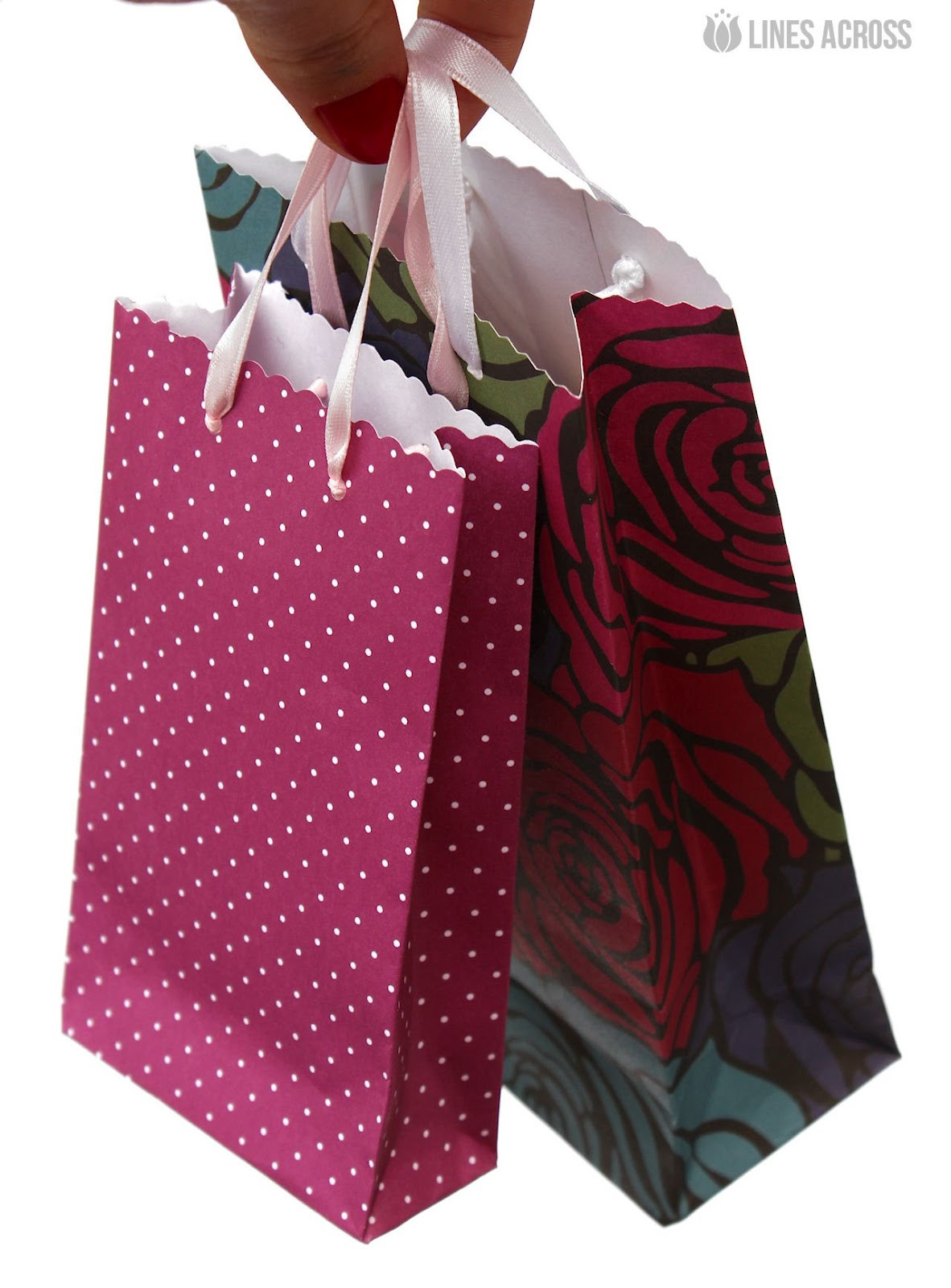 DIY Paper Gift Bag
 Homemade Scrapbook Paper Gift Bags Lines Across