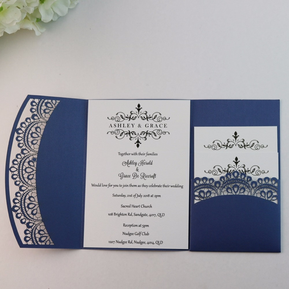 DIY Pocket Wedding Invitations
 50pcs Personalized DIY Lace POCKET FOLD WEDDING INVITATION