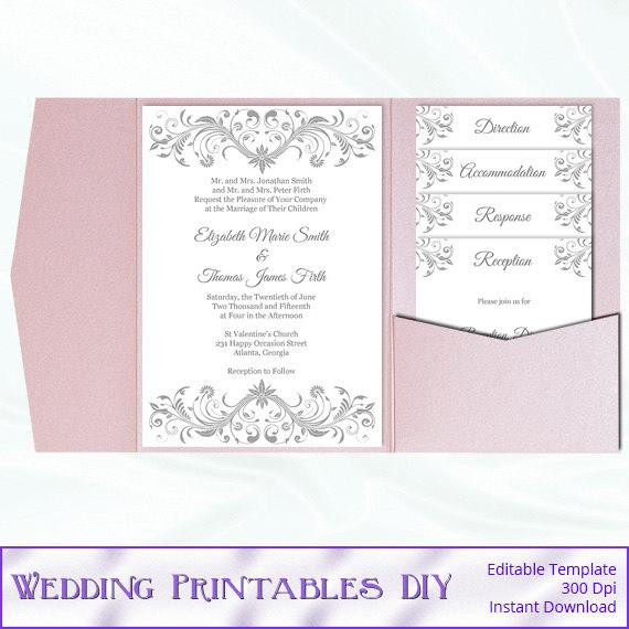 DIY Pocket Wedding Invitations
 Pocket Fold Wedding Invitation Set Diy Silver Gray