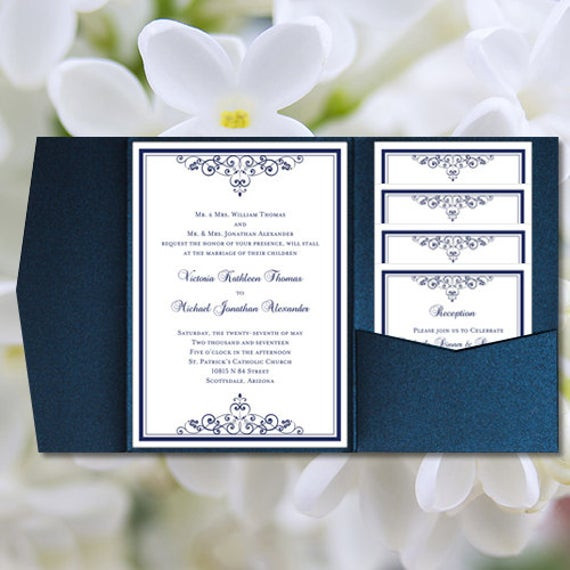 DIY Pocket Wedding Invitations
 DIY Pocketfold Wedding Invitations Vintage Navy