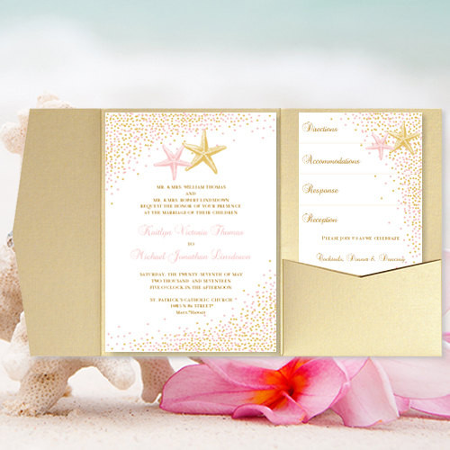 DIY Pocket Wedding Invitations
 DIY Pocket Fold Beach Wedding Invitation Confetti