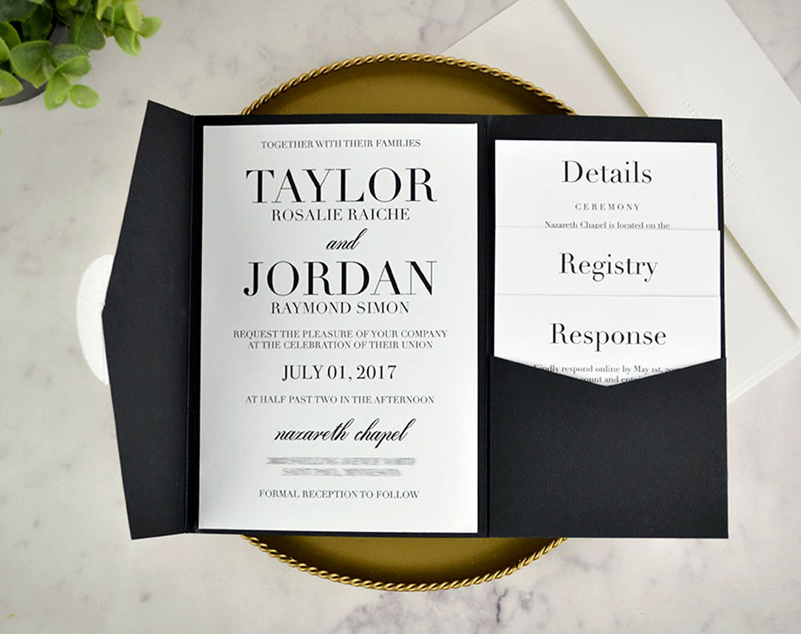 DIY Pocket Wedding Invitations
 Real DIY Wedding Invitation Classic Black & White Pocket