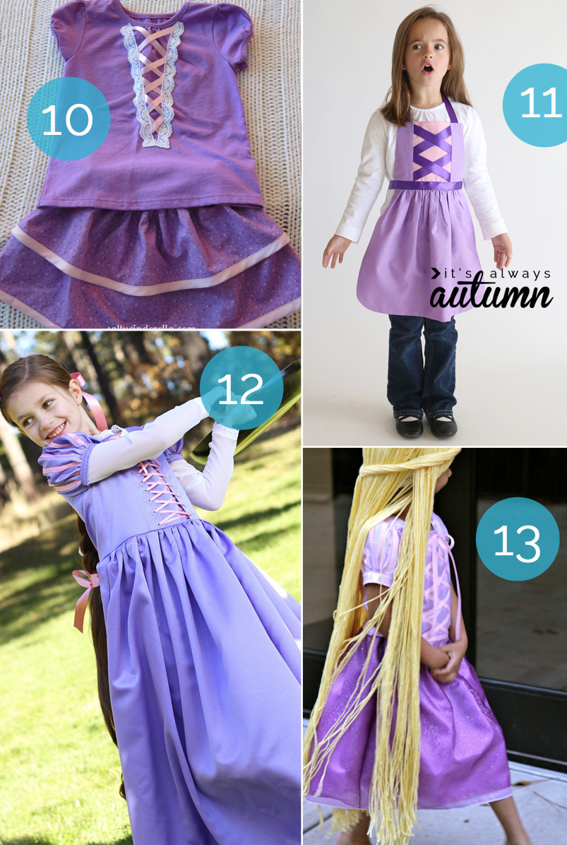 DIY Rapunzel Costume
 huge list of DIY princess costumes DIY Snow white costume