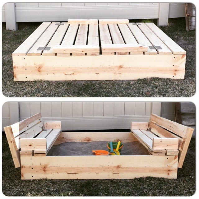 DIY Sand Box
 DIY Sandbox with Fold Out Seats Mrs Happy Homemaker