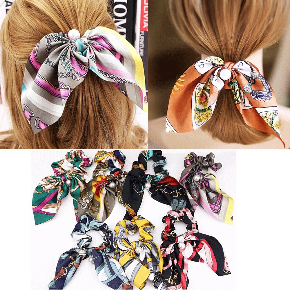 DIY Scrunchie With Hair Tie
 Vintage Women Hair Scarf DIY Bowknot Streamers Scrunchies