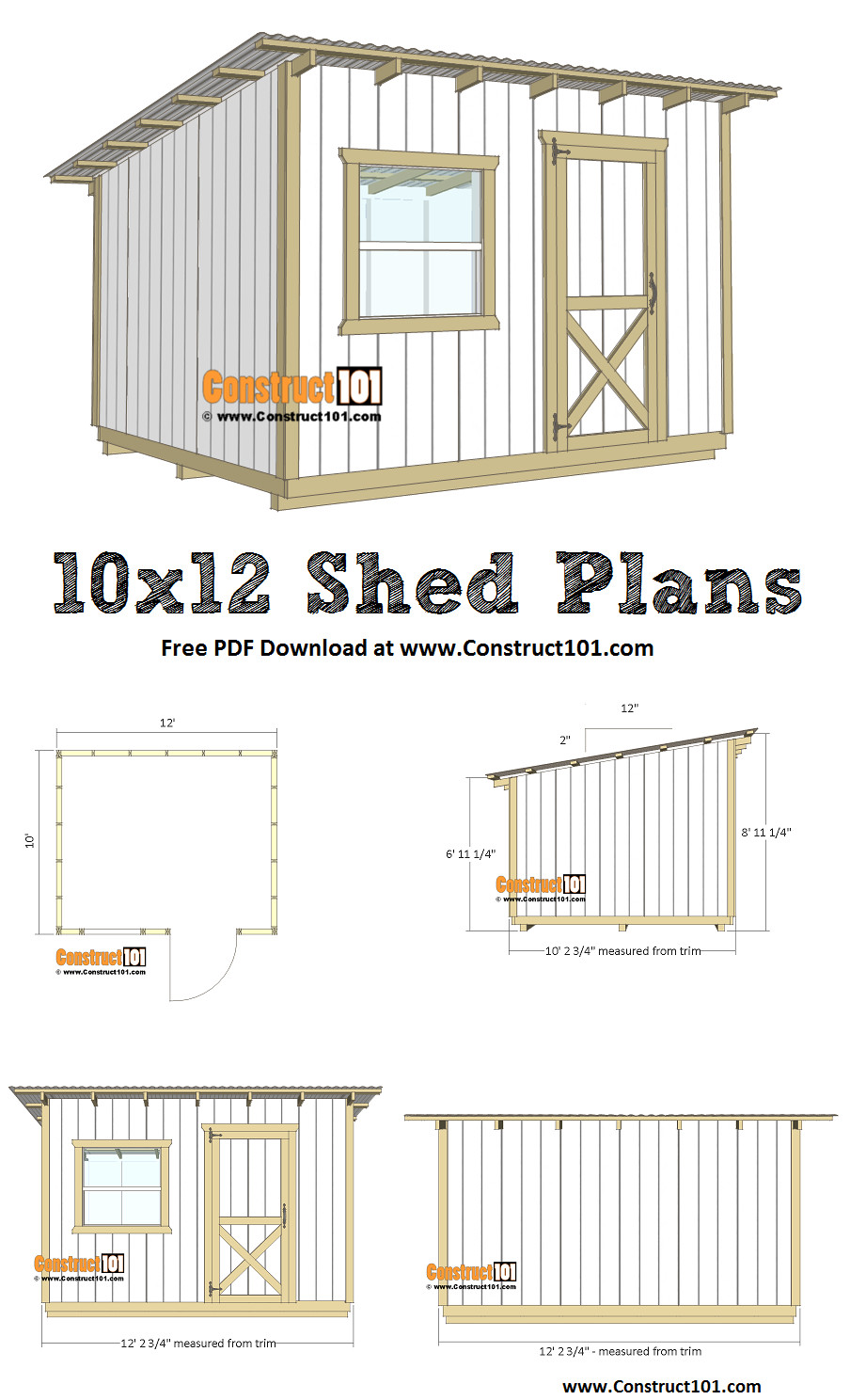 DIY Shed Plans Free
 10x12 Lean To Shed Plans PDF Download Construct101