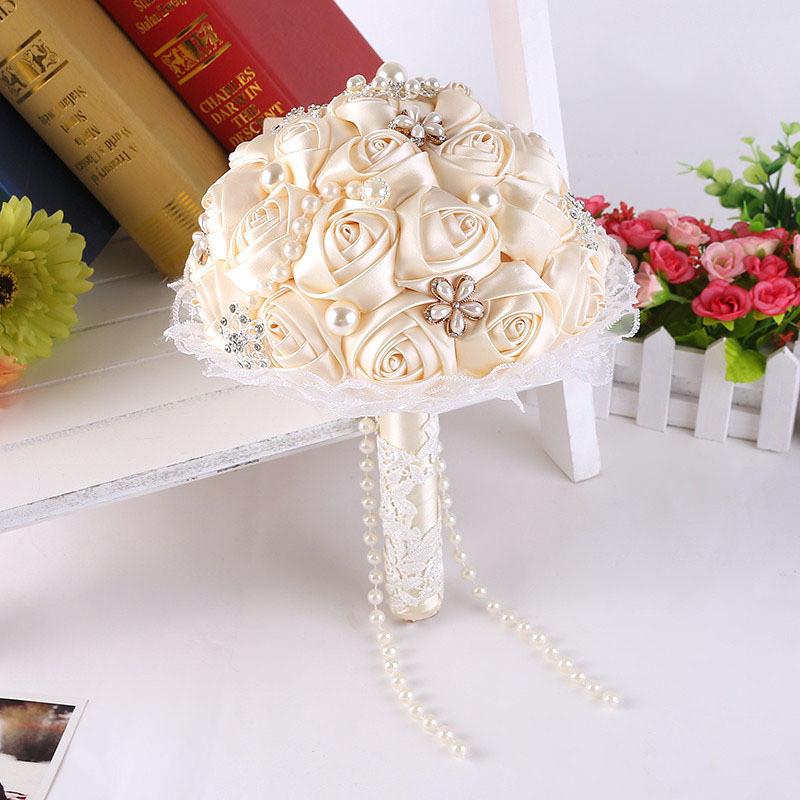 DIY Silk Wedding Bouquet
 DIY flowers Pearls Silk Rose Bridal Wedding Flowers