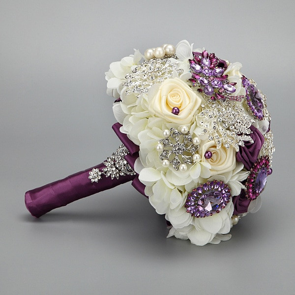DIY Silk Wedding Bouquet
 Handmade Fashion wedding brides bouquet Brooch Crystal