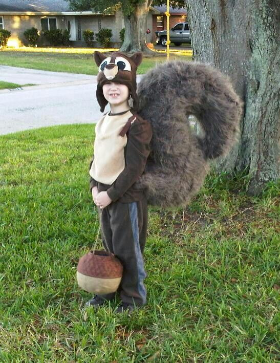DIY Squirrel Costume
 Squirrel Halloween costume with acorn treat bucket made by