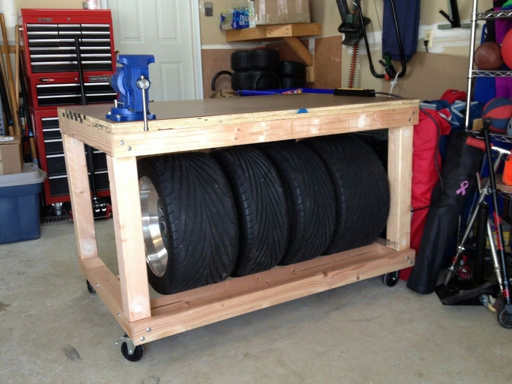 DIY Tire Storage Rack
 Workbench with tire storage back