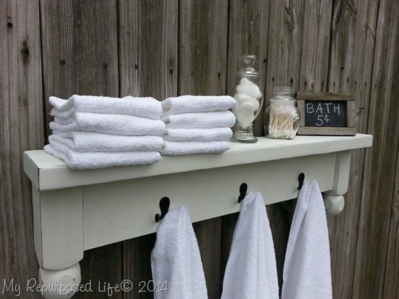 DIY Towel Rack Bathroom
 table shelf towel rack My Repurposed Life™