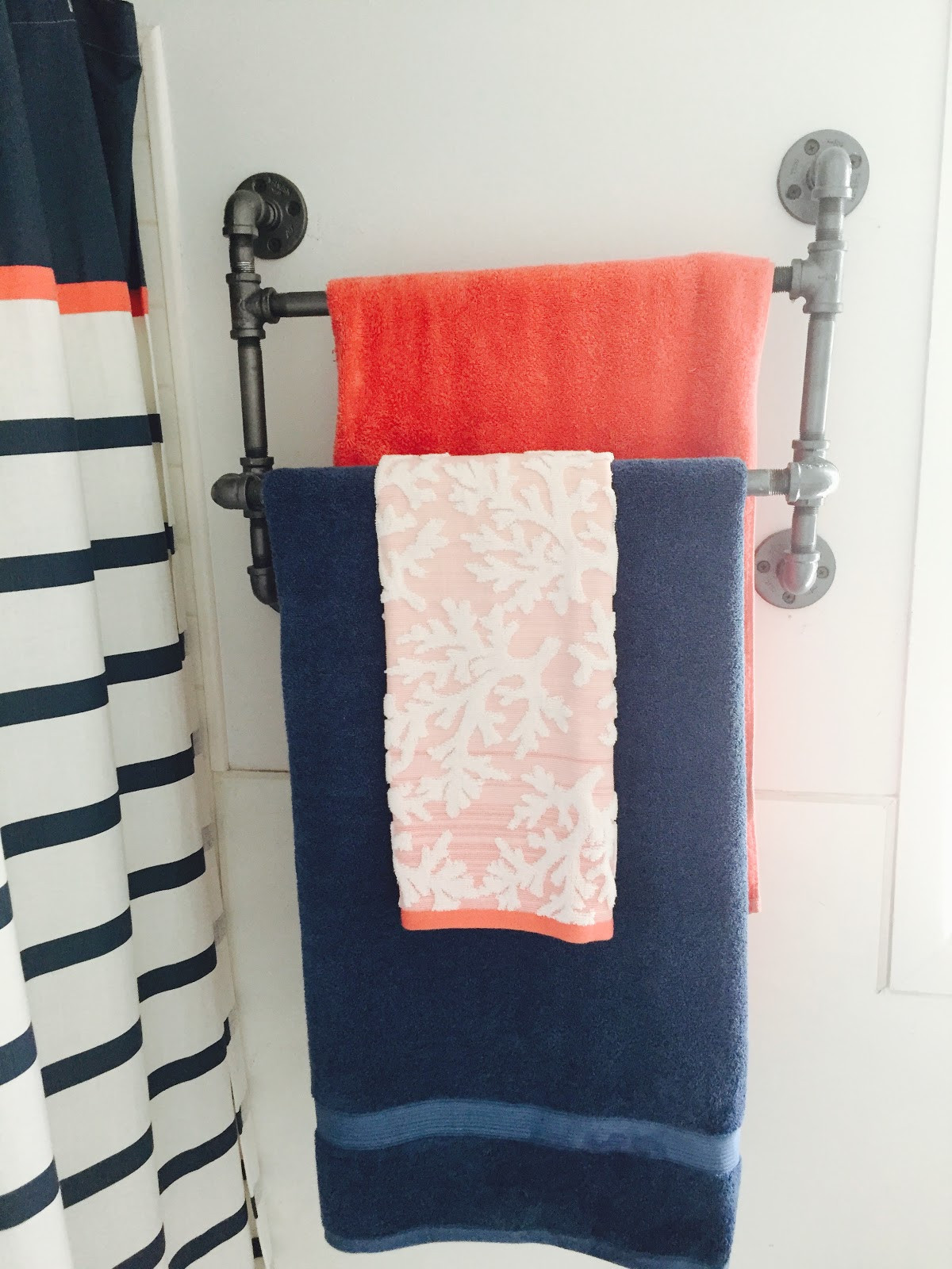 DIY Towel Rack Bathroom
 Pipe towel rack DIY for small bathroom The Style Sisters