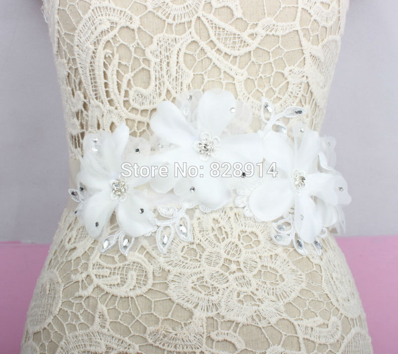 DIY Wedding Belts
 Wholesale Luxury White Flower Wedding Dress sash Bridal