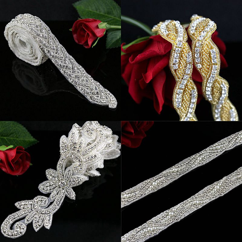 DIY Wedding Belts
 1Yard Bridal Crystal Rhinestone Applique Pearl Beaded Trim