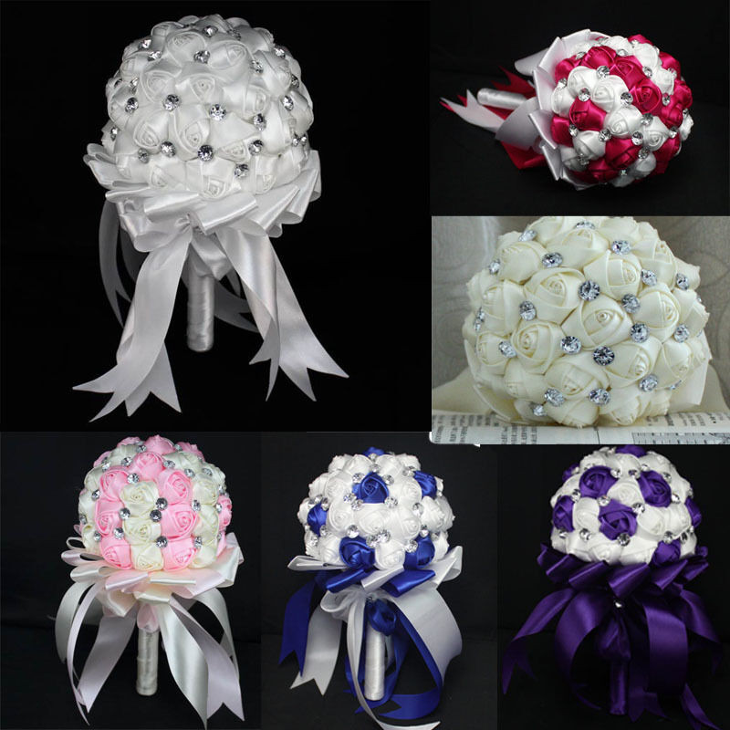 DIY Wedding Bouquet Silk Flowers
 Fashion Wedding Bride Bouquet Crystal Silk DIY wedding