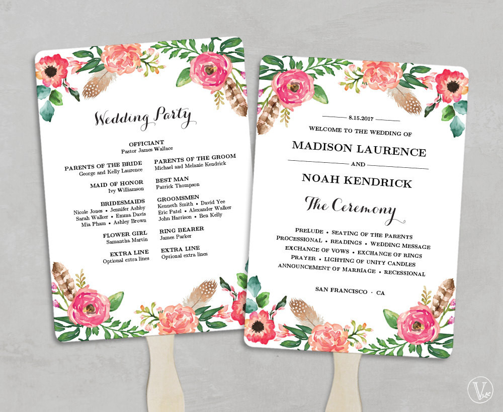 DIY Wedding Fans Programs
 Printable Wedding Program Fan Template Fan Wedding Programs