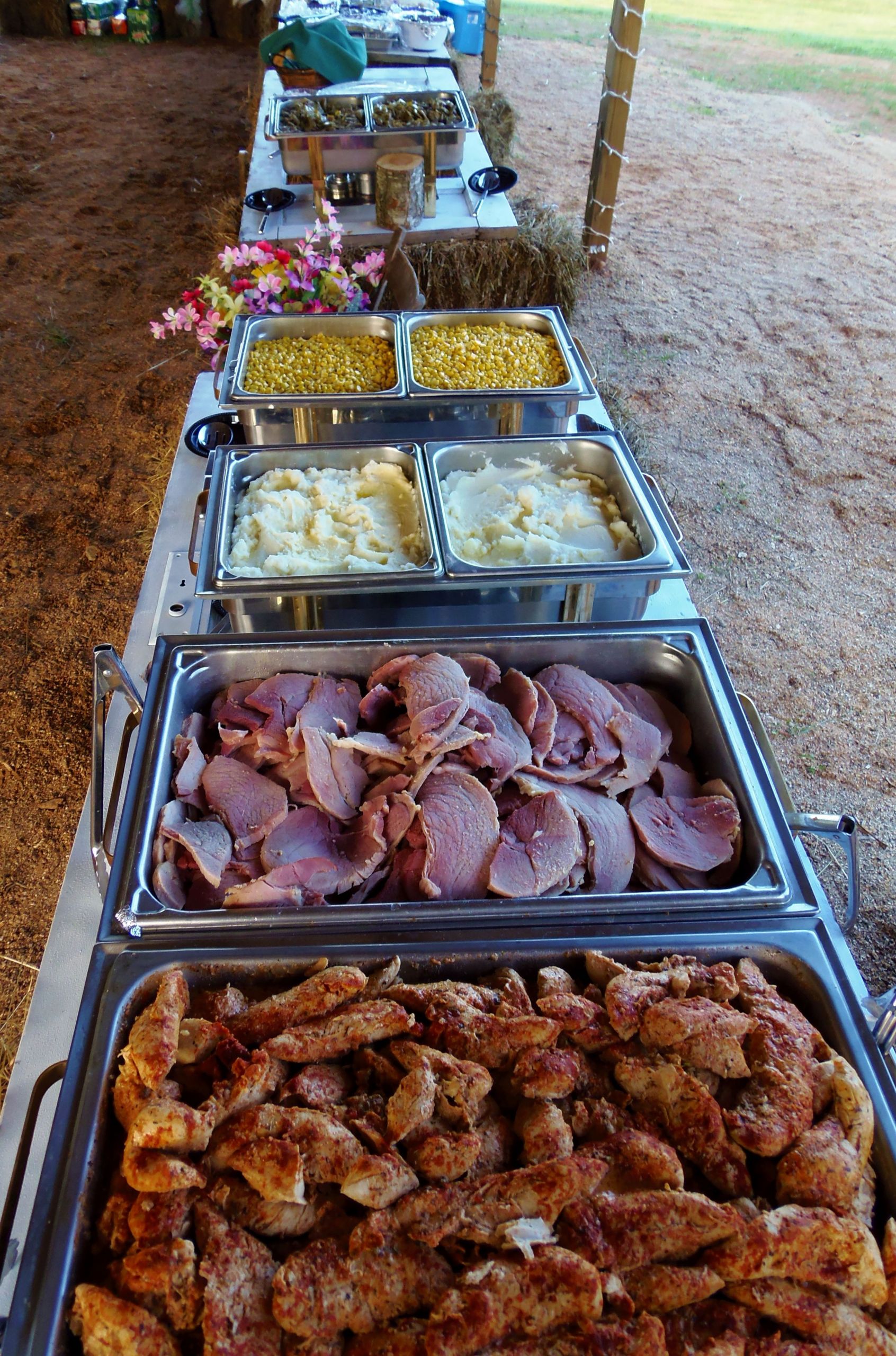 DIY Wedding Food Ideas
 Country buffet for a wedding reception under an open barn