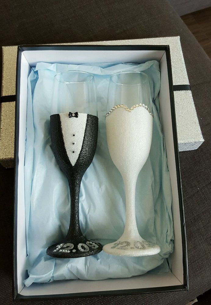 DIY Wedding Gifts For Bride And Groom
 Wedding t bride and groom glitter glasses with t box