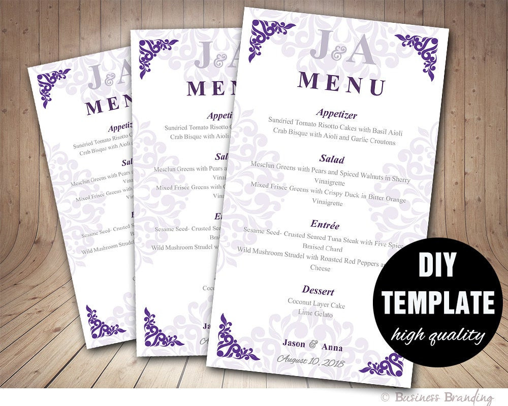 DIY Wedding Menu Template
 Wedding Menu Card DIY Wedding Menu Template by