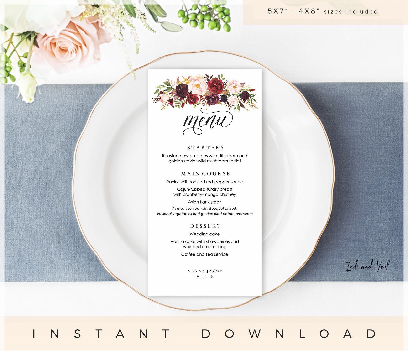 DIY Wedding Menu Template
 DIY Editable Menu Template Wedding Menu Template Printable