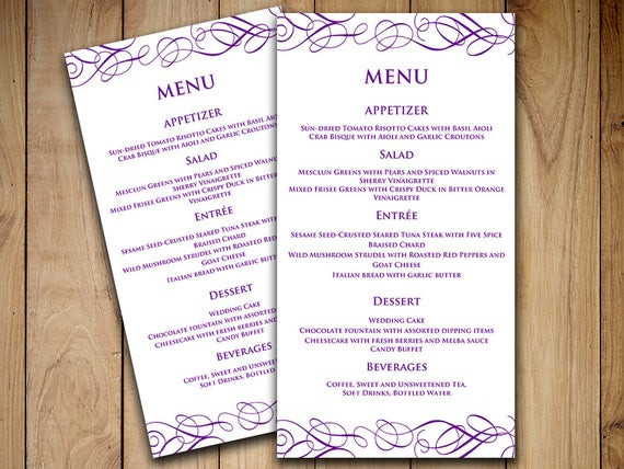 DIY Wedding Menu Template
 DIY Wedding Menu Template Instant Download by