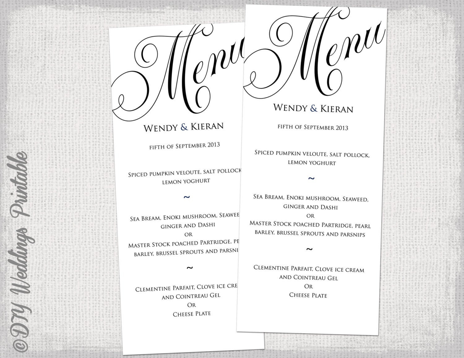 DIY Wedding Menu Template
 Menu template black and white wedding menu DIY wedding menu