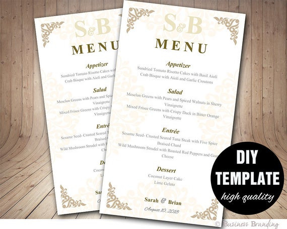 DIY Wedding Menu Template
 Printable Wedding Menu Template 4x7DIY Menu Template DIY