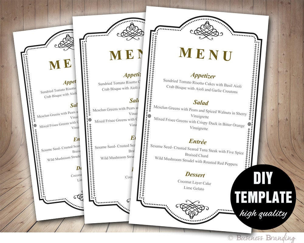 DIY Wedding Menu Template
 Elegant Wedding Menu Card Template DIY Wedding Menu