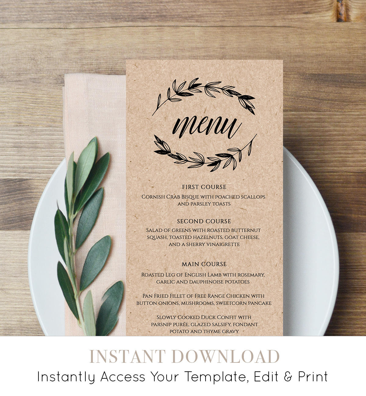 DIY Wedding Menu Template
 Rustic Wedding Menu Template Printable Menu Card