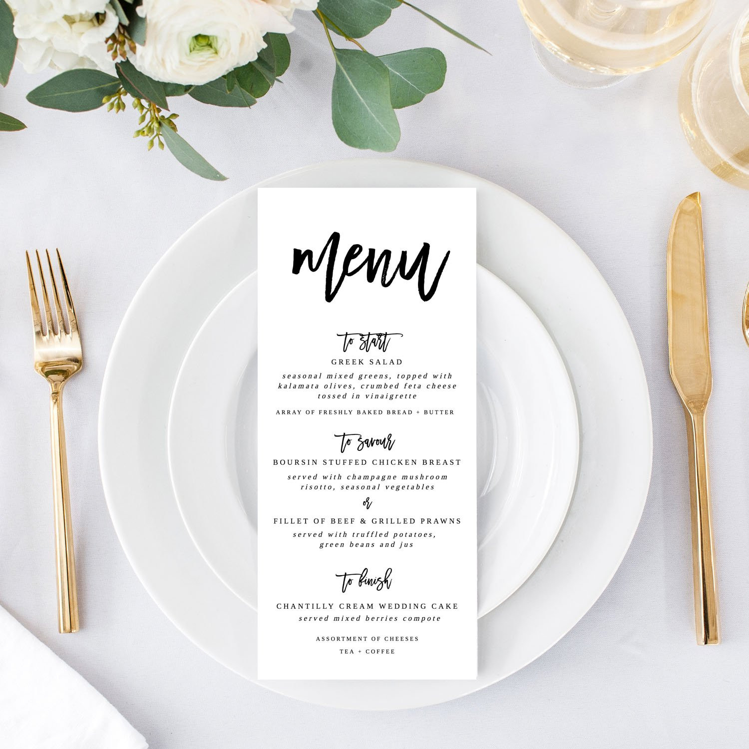 DIY Wedding Menu Template
 Simple Modern Wedding Menu PDF DIY Editable Template