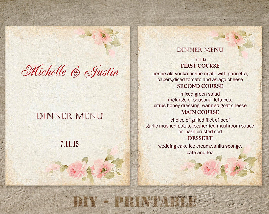 DIY Wedding Menu Template
 DIY Wedding Menu Template Floral Wedding Menu by WordCard