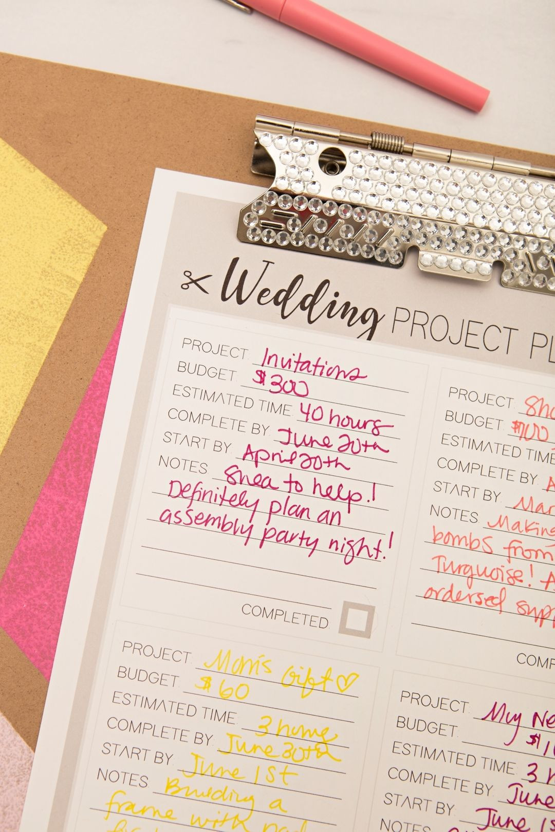 DIY Wedding Planning Binder
 Print Out Out This DIY "Wedding Project Planner Sheet" For