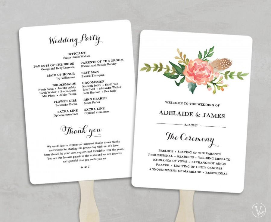 DIY Wedding Program Fans Template
 Printable Wedding Program Template Fan Wedding Programs