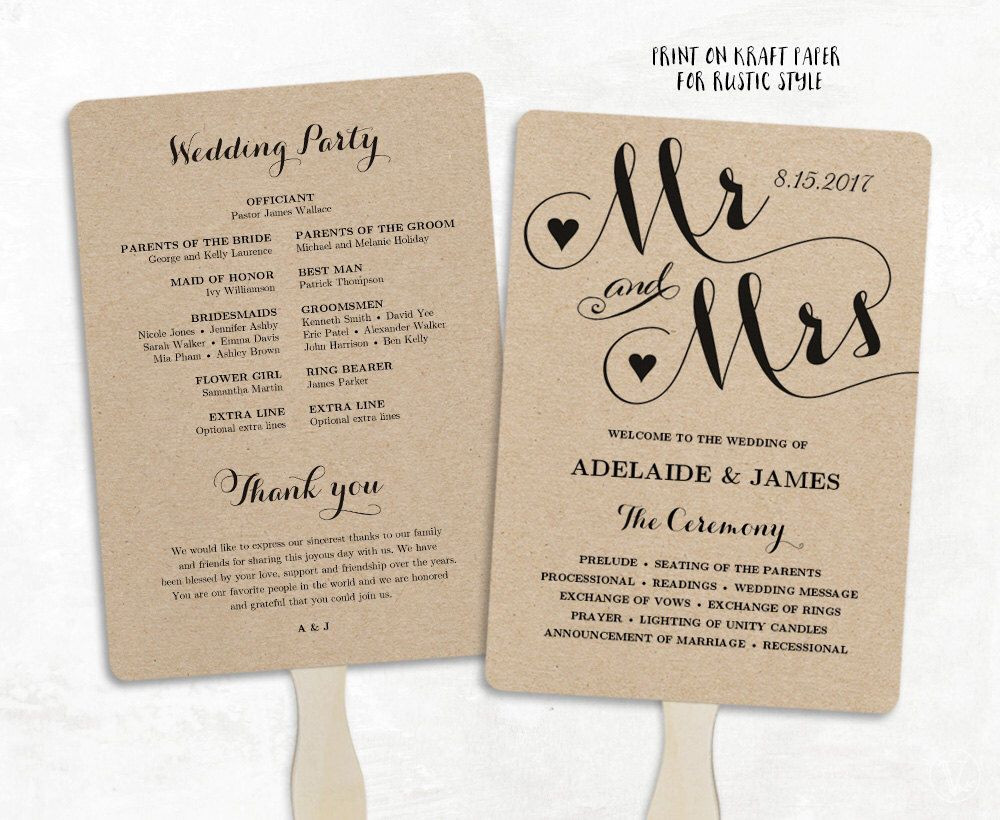 DIY Wedding Programs Fans
 Printable Wedding Program Template Fan Wedding Program