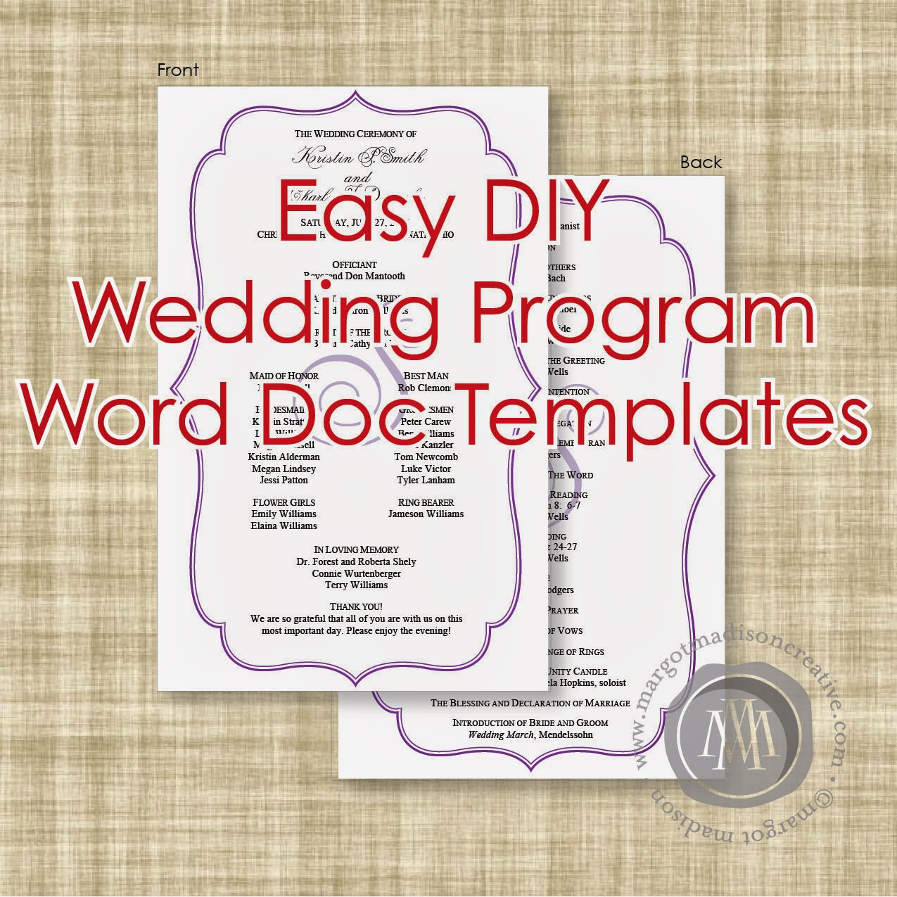 DIY Wedding Programs
 MargotMadison DIY Wedding Program Word Doc Templates now
