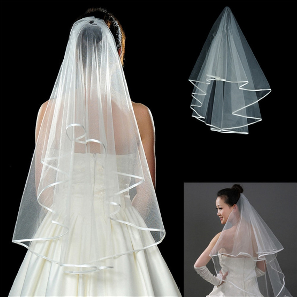 DIY Wedding Veil
 1 5M Two Layer Ribbon Edge White Ivory Wedding Veils