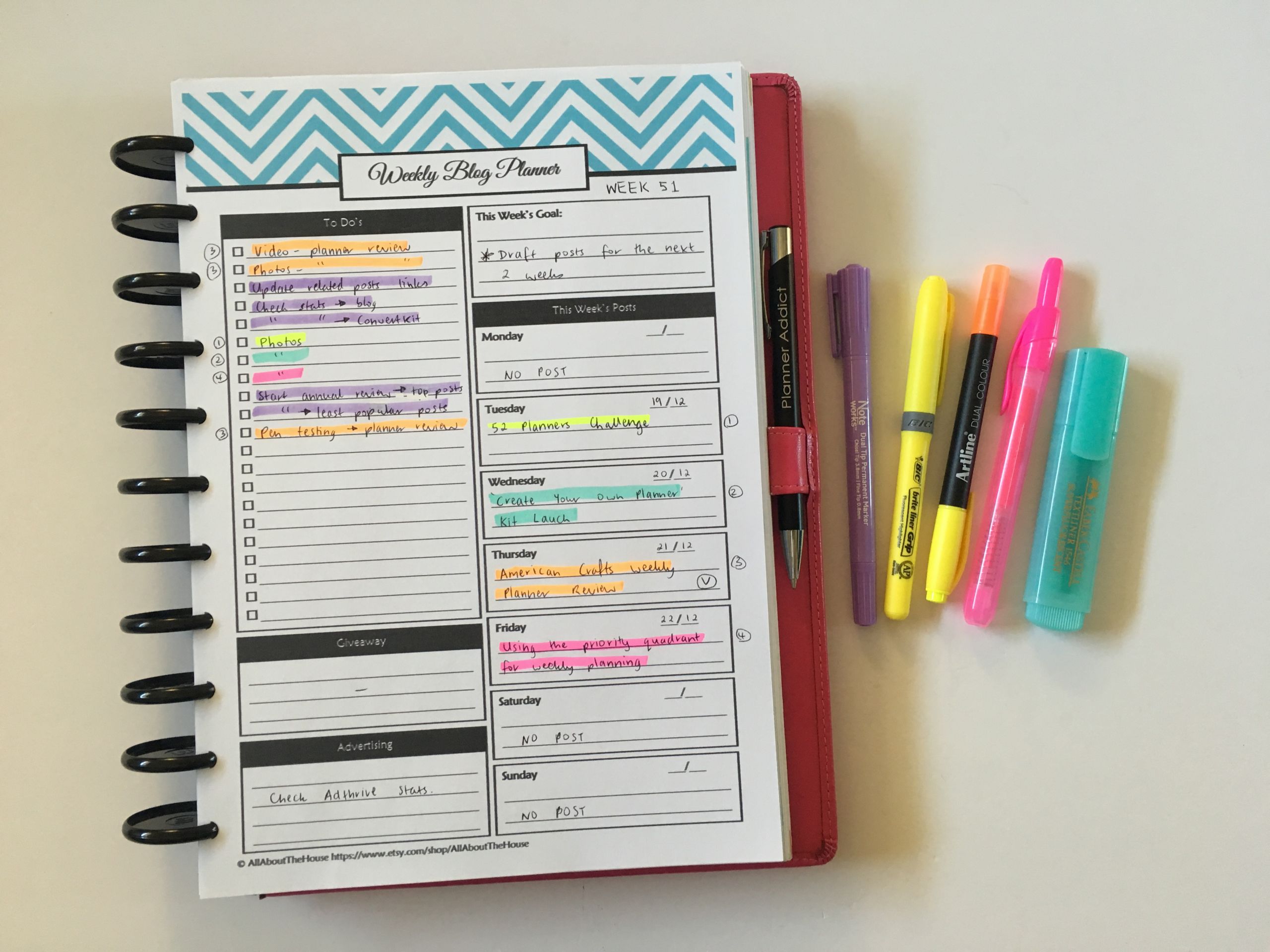 DIY Weekly Planner
 Weekly planning using only a printable to do list Week 51
