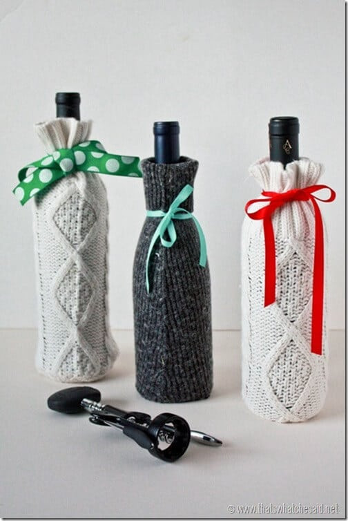 DIY Wine Gift Bags
 Sweater Sleeve Wine Bottle Gift Bags – That s What Che