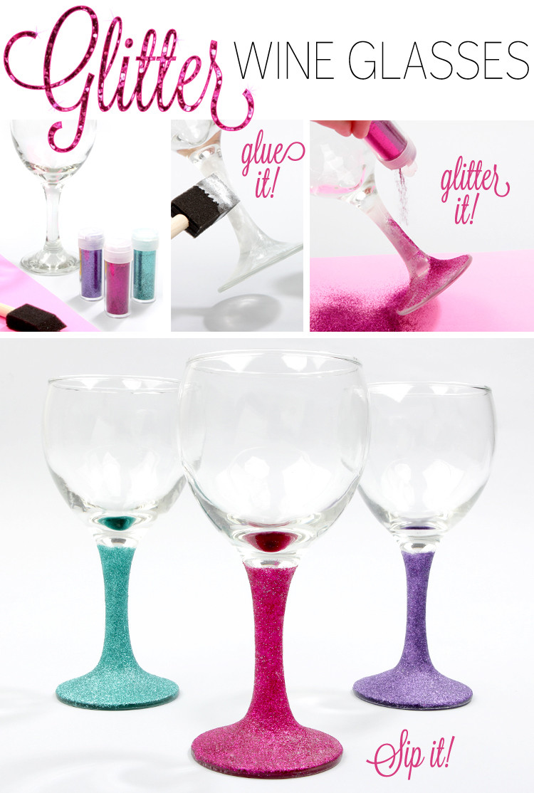 DIY Wine Glass Decorations
 DIY Glitter Wine Glasses Lulus Fashion Blog