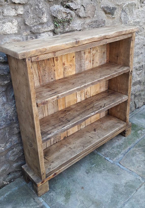 DIY Wooden Bookshelves
 Handmade solid wood bookcase reclaimed wood shelves rustic