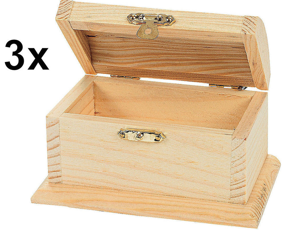 DIY Wooden Box
 3 Unfinished Wood Treasure Chests DIY Wooden Craft Boxes